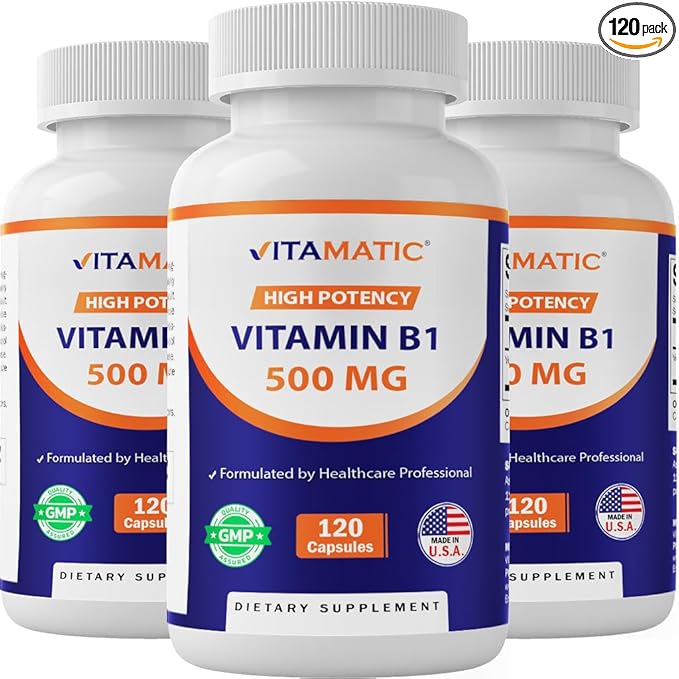 Vitamatic Vitamin B1 (Thiamine) 500mg – 3 Pack (360 Capsules Total)
