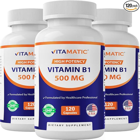 Vitamatic Vitamin B1 (Thiamine) 500mg – 3 Pack (360 Capsules Total)