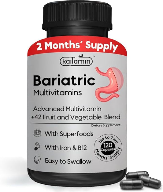 Bariatric Multivitamin with Iron – Post Bariatric Surgery – Gastric Bypass & Sleeve Support – for Women & Men – Easy to Swallow – B12, B6 & 42 Superfoods –Gluten-Free- 120 Caps 2-Month Supply