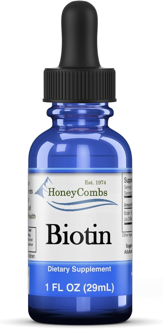 HoneyCombs Vitamin B7 (Biotin) Drops – Liquid Biotin Hair, Skin, Nails Supplement – Digestion & Hair Vitamins - Alcohol-Free, Non-GMO Vitamin Liquid for Healthy Hair, Skin and Nails, 1 Fl Oz.