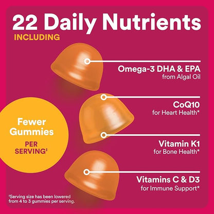 SmartyPants Multivitamin Gummy for Women 50 and Over - Improved Formula: Omega 3 (DHA/EPA), Methylfolate, CoQ10, Vitamin D3, C, Vitamin B12, B6, A, K, Biotin, Gluten Free, 90 Count (30 Day Supply)