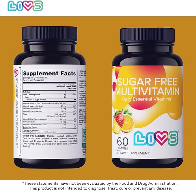 Sugar Free Multivitamin Gummies for Adults & Kids – Vegan Gummy Vitamin with A, C, D, B-Complex (B3, B5, B6, B12), Biotin & Zinc | Multivitamin Supplements for Overall Wellness & Support - 60 Ct