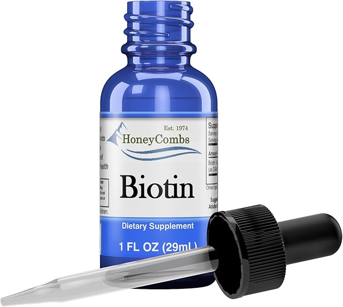 HoneyCombs Vitamin B7 (Biotin) Drops – Liquid Biotin Hair, Skin, Nails Supplement – Digestion & Hair Vitamins - Alcohol-Free, Non-GMO Vitamin Liquid for Healthy Hair, Skin and Nails, 1 Fl Oz.