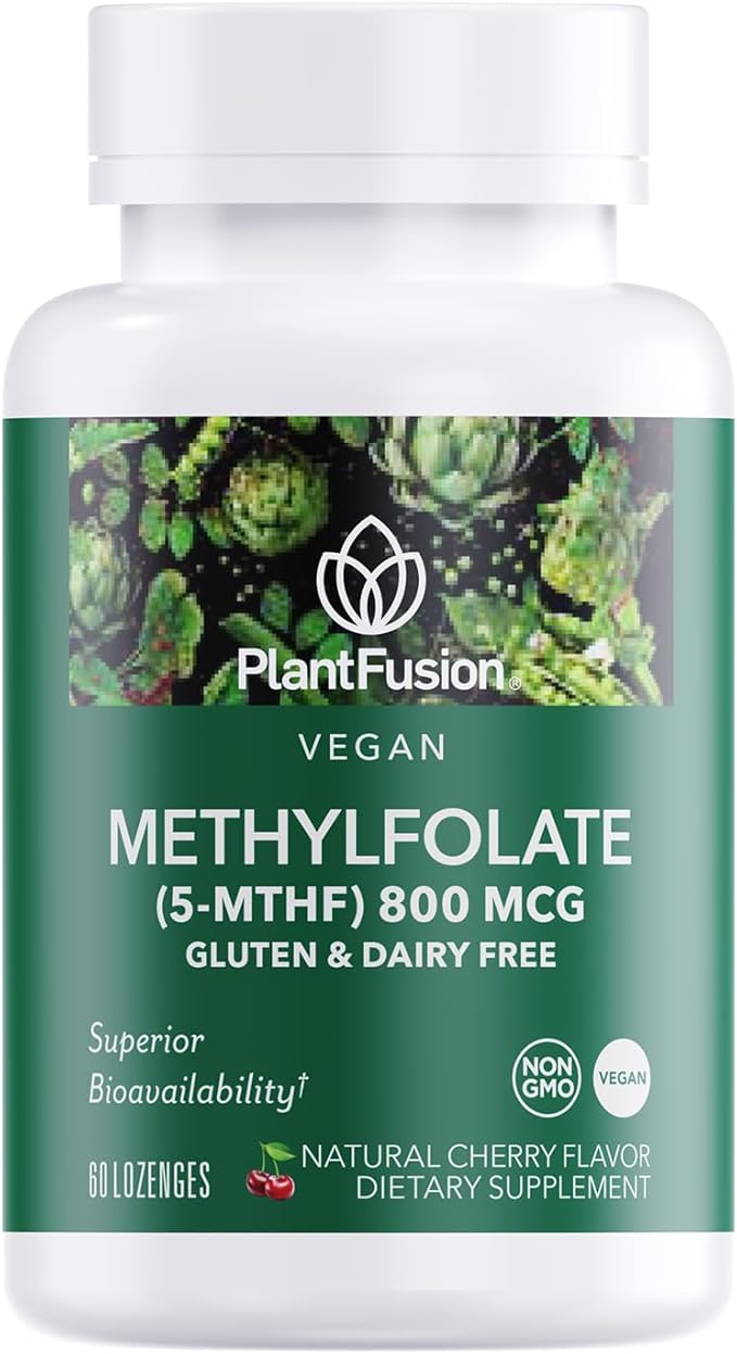 PlantFusion Vegan High Potency Methylfolate 5-MTHF – Fast Acting Sublingual Methyl Folate Supplement is 6X More Absorbable - Non-GMO, Supports Cardiovascular & Brain - 60 Lozenges