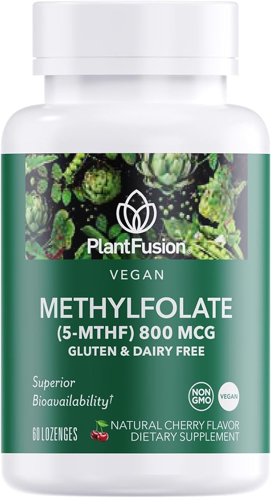 PlantFusion Vegan High Potency Methylfolate 5-MTHF – Fast Acting Sublingual Methyl Folate Supplement is 6X More Absorbable - Non-GMO, Supports Cardiovascular & Brain - 60 Lozenges