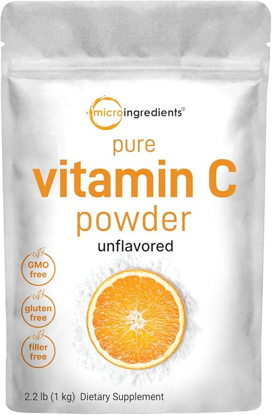 Pure Vitamin C Crystal Powder (Water Soluble Vitamin C 1000mg Per Serving), 1 KG (2.2 Pounds), Immune Vitamins and Strong Antioxidant, Pure Ascorbic Acid Powder Supplement