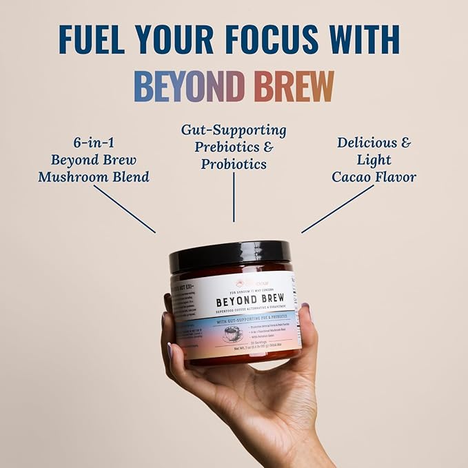 Beyond Brew Mushroom Superfood Coffee | Mushroom Coffee Alternative Low Caffeine | Healthy Coffee Substitute | W/Prebiotics & Probiotics | By Live Conscious | 30 Servings Net Wt. 7 oz (2-Pack)