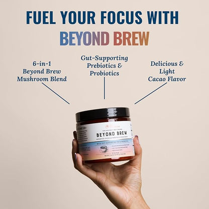 Beyond Brew Mushroom Superfood Coffee | Mushroom Coffee Alternative Low Caffeine | Healthy Coffee Substitute | W/Prebiotics & Probiotics | By Live Conscious | 30 Servings Net Wt. 7 oz (2-Pack)