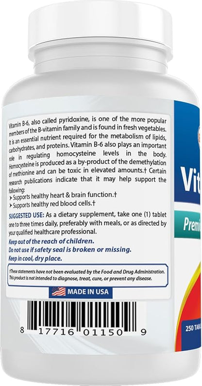 Best Naturals Vitamin B-6 25 Mg Tablets, 250 Count
