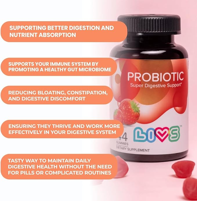 Probiotic Gummies for Women and Men – 5 Billion CFUs Bacillus Coagulans for Digestive Gut Health, Mood Support & Immune Boost | All Natural, Plant-Based, Vegan, Strawberry Flavor - 88 Count