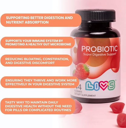 Probiotic Gummies for Women and Men – 5 Billion CFUs Bacillus Coagulans for Digestive Gut Health, Mood Support & Immune Boost | All Natural, Plant-Based, Vegan, Strawberry Flavor - 88 Count