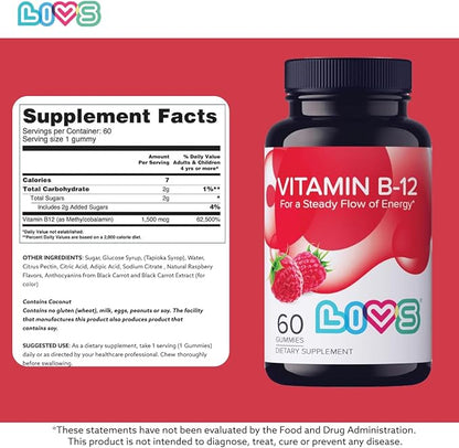 Vitamin B12 Gummies for Adults & Kids | Vegan Methylcobalamin B12 Supplement | Energy, Metabolism & Nerve Support | Raspberry Flavor | Non-GMO, Gluten-Free, Pectin-Based | 120 Count
