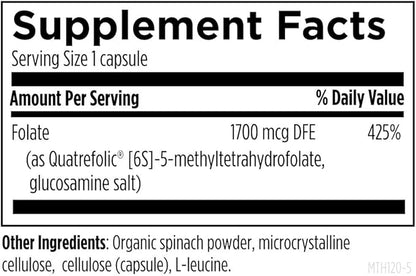 Designs for Health L 5-MTHF - Quatrefolic L Methylfolate Supplement 1mg (1700mcg DFE) - Methylated Folate Supplement for Women & Men - Supports Methylation - Non-GMO, Gluten Free (120 Capsules)