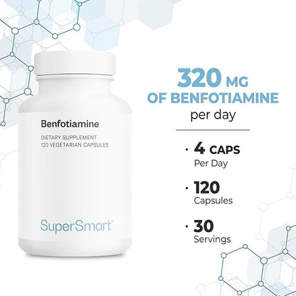 Supersmart - Benfotiamine 320mg per Day (High Potency) - Bioavailable Thiamine - Vitamin B1 Benfotiamine Supplement | Non-GMO & Gluten Free - 120 Vegetarian Capsules