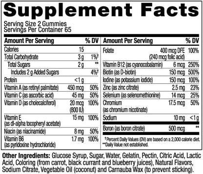 OLLY Women's Daily Multivitamin Gummy, Vitamins A, D, C, E, Biotin, Folic Acid, Adult Chewable Vitamin, Berry Flavor, 65 Day Supply - 130 Count