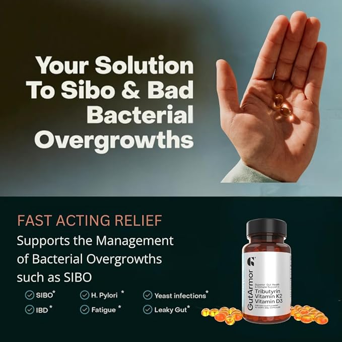 Gut & Heart Health + Immune Support | 1 Month Supply | 30 Soft Gel Capsules | Pure Butyrate 350mg & Vitamin D3 2000IUs & Vitamin K2 120mcg | Heart Health | Gastrointestinal Support