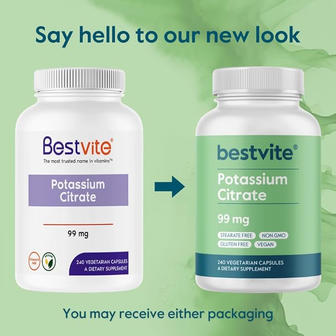 BESTVITE Filler-Free Potassium Citrate 99mg (240 Vegetarian Capsules) - No Stearates - No Fillers - Vegan - Gluten Free - Non GMO - Essential Mineral for Electrolyte Balance*