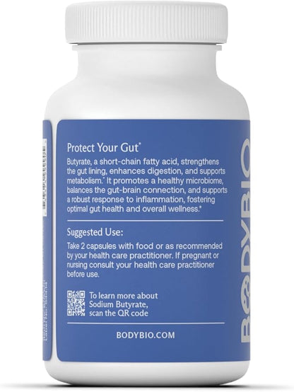 BodyBio Butyrate - Postbiotic for Gut Health, Digestive Support, Bloat, Gas & Constipation Relief, Leaky Gut Repair - Sodium + Butyric Acid Supplement for GI Wellness