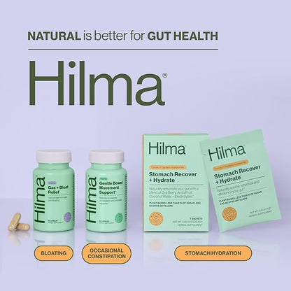 Hilma Natural Gas and Bloating Relief for Women, Doctor Formulated with Organic Ingredients, Lemon Balm, Fennel and Peppermint Leaf, 50 Vegan Capsules