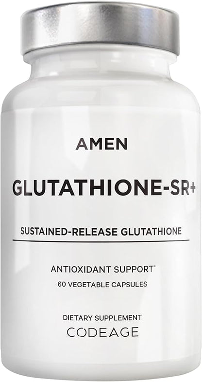 Amen Glutathione-SR+ Advanced Sustained-Release Supplement - 2-Month Supply - Reduced L-Glutathione - Galactomannans Fenugreek Seed - Time-Reduced Matrix - Non-GMO - 60 Capsules