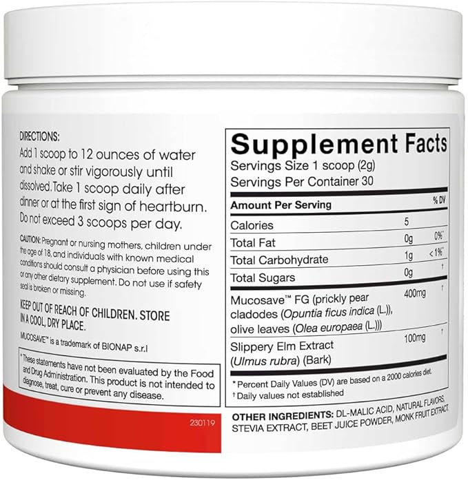 Reflux - Digestive Supplement - Each Tub = 30 Scoops = 30 Servings - Mucosal Support for Acid Issues - with Mucosave FG and Slippery Elm Bark (2 Tubs)