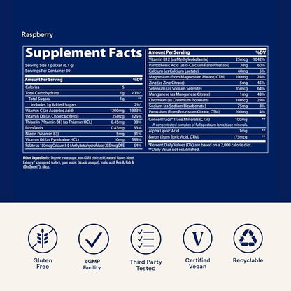 Trace Minerals Power Pak | Electrolyte + 1200mg Vitamin C, Zinc, Magnesium | Immunity, Hydration & Energy Support | Pomegranate Blueberry, Raspberry, Acai Berry | 30 ct Variety Pack