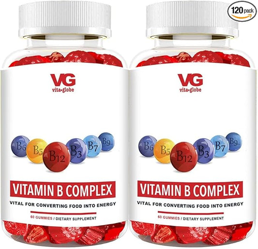 B Complex Gummy Vitamins - Strawberry Flavor with Vitamin C, Niacin, B6, B12 & Biotin for Energy, Heart Health and Brain Support, 120 Count (Pack of 2)