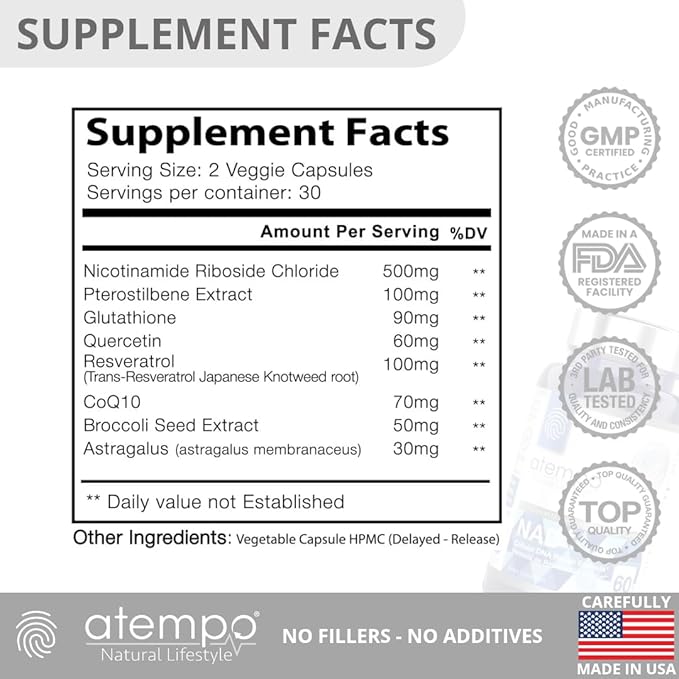 NAD+ Supplement 1000 mg High Absorption – Supports Energy, Cellular Health, Brain Function, and Healthy Aging – Pure NAD Formula with 60 Capsules