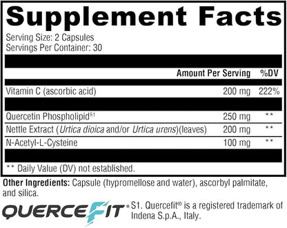 XYMOGEN Quercetin 20× Plus - Quercetin Supplements - Daily Complex with Vitamin C, N-Acetyl-L-Cysteine & Nettles - Formulated for Respiratory Support - Vegan & Gluten-Free (60 Capsules)