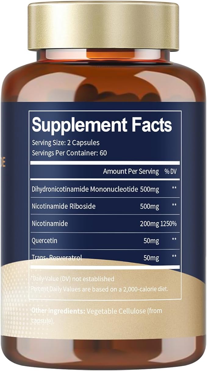 NMNH Supplement (Dihydronicotinamide Mononucleotide) – Advanced NAD+ Support with Niacinamide, Quercetin & Resveratrol | 120 Vegan Capsules | Anti-Aging, Cellular Health & Energy Support