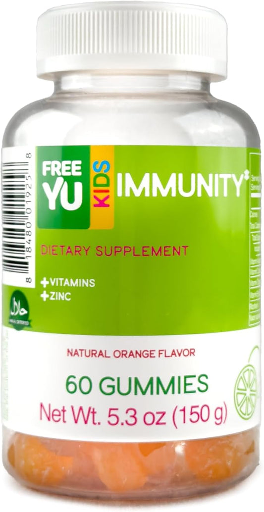 Halal & Gluten Free Kids Immunity Gummy - Dietary Supplement with Vitamins for Kids & Children - Chewable Multivitamin Booster Gummies with B12, Zinc, Vitamin C, D, E, A - 60 Gummies (5.3 oz)