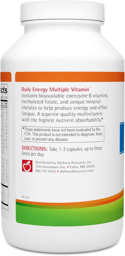 Wellness Resources Daily Energy Multiple Vitamin - 270 Capsules - Methylated Daily MTHFR Multivitamin Without Iron - Vitamin B12, Folate, & Bioavailable B Vitamins - Best Supplement for Energy & Mood