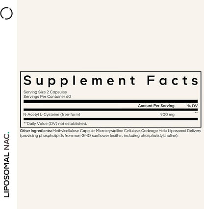 Codeage Liposomal NAC Supplement - N-Acetyl L-Cysteine Amino Acid - 2 Month Supply - Free-Form NAC - Phospholipid Complex - Vegan, Non-GMO, Gluten-Free, Dairy-Free - 120 Capsules