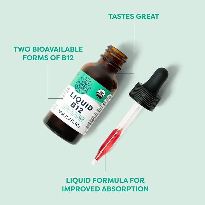 Vimergy Organic Liquid Vitamin B12 Supplement 2500 mcg, Methylcobalamin & Adenosylcobalamin Fast-Absorbing Energy Support USDA Organic, Vegan, Non-GMO B12 Vitamins for Women & Men 30 Serving (30 mL)