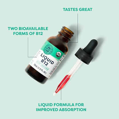 Vimergy Organic Liquid Vitamin B12 Supplement 2500 mcg, Methylcobalamin & Adenosylcobalamin Fast-Absorbing Energy Support USDA Organic, Vegan, Non-GMO B12 Vitamins for Women & Men 30 Serving (30 mL)