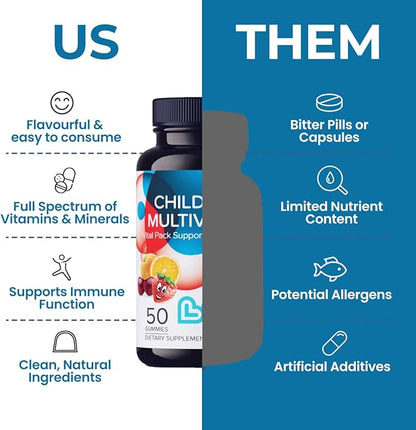 Children's Multivitamin Gummy - Kids Multivitamin Gummies with Vitamin D2, Omega 3, Zinc, Vitamin C, B12 & More | Gluten-Free, Non-GMO Supplements for Kids – Strawberry, Cherry & Org Taste, 50 Ct