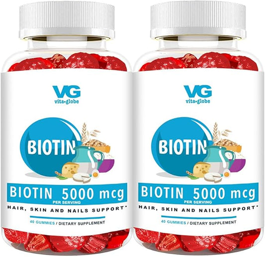 Biotin Gummy Vitamins 5000mcg - Mixed Berry Gummy for Hair, Skin & Nails, 80 Count (Pack of 2)