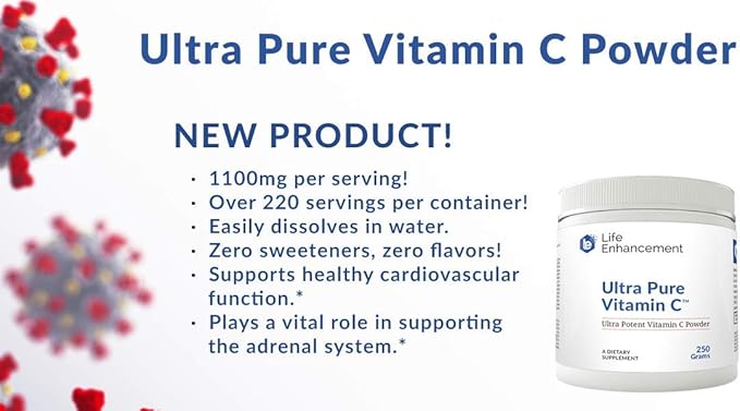Life Enhancement Ultra Pure Vitamin C Powder - 1,100 mg Ascorbic Acid Vitamin C Supplement - 227 Servings