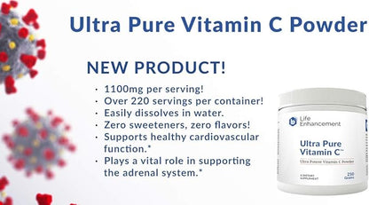 Life Enhancement Ultra Pure Vitamin C Powder - 1,100 mg Ascorbic Acid Vitamin C Supplement - 227 Servings