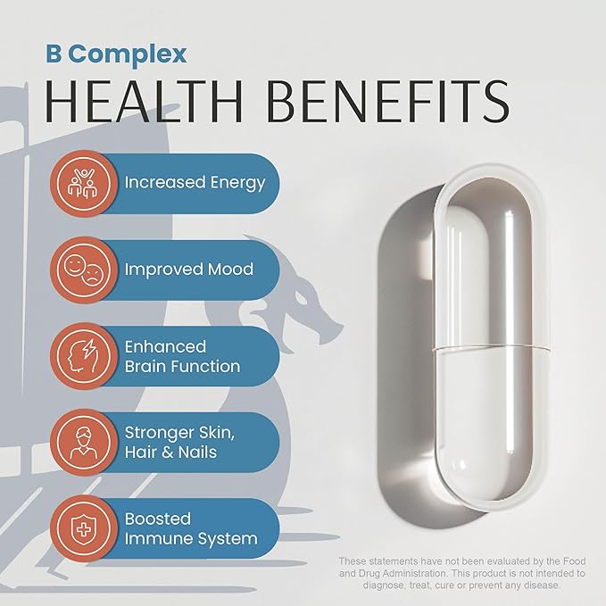 B Complex Supplement – High-Potency B Vitamins with 750mg DFE Folate, 440mcg B12/Biotin | Vegan Non-GMO | Supports Cellular Energy Production & Red Blood Cell Formation | 120 Capsules