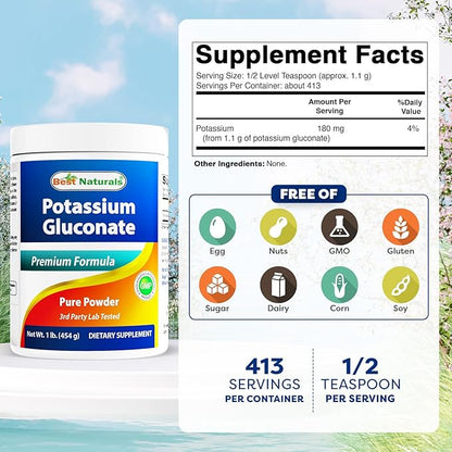 Best Naturals Potassium Gluconate 1lb Powder (1 LB (Pack of 2))