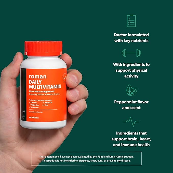 Ro Daily Multivitamin for Men | Supports Physical Activity, Brain + Heart Health, and Immune System with 23 Key Nutrients Including Calcium, Magnesium, and Zinc | 60-Day Supply (120 Tablets)
