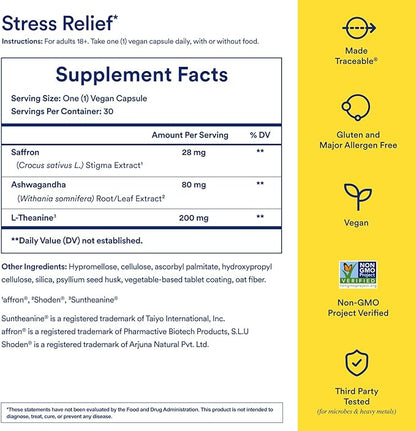 Ritual Stress Relief Supplement Shoden® Ashwagandha, Suntheanine® L-Theanine, and Saffron as affron®* BioSeries with 8-Hour Release to Support Natural Cortisol Response and Promote Calm, 30 Day