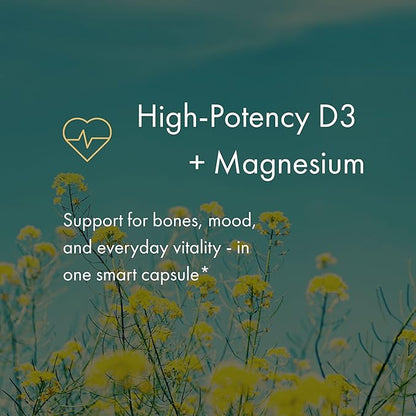NAOMI Activated Vitamin D3 5000 IU (125 mcg) Supplement with Magnesium for Strong Bones, Teeth, Muscle, Immune and Mood Support, Non-GMO, Gluten Free, 60 Veggie Caps, 30 Day Supply