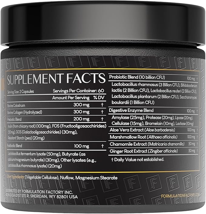 Gut Intellect 10-in-1 Microbiome Supplement, Prebiotics, Probiotics, Postbiotics, Colostrum, Collagen, Aloe Vera, Chamomile, Ginger, Enzymes, Digestive, 240 Caps (2 Pack)