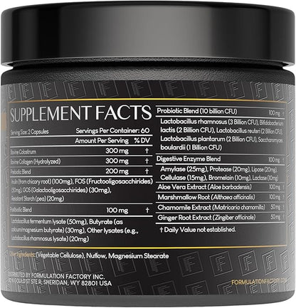 Gut Intellect 10-in-1 Microbiome Supplement, Prebiotics, Probiotics, Postbiotics, Colostrum, Collagen, Aloe Vera, Chamomile, Ginger, Enzymes, Digestive, 240 Caps (2 Pack)