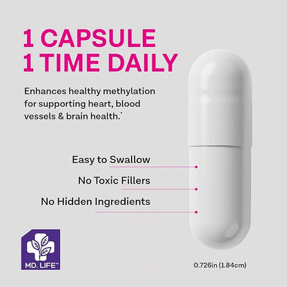MD Life L-Methylfolate 10 mg Supplement - Professional-Grade Active L Methylfolate Supplement - 90 Capsules - L-Methylfolate 10mg - Maximum Potency MTHFR W/Essential Amino Acids