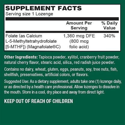 PlantFusion Vegan High Potency Methylfolate 5-MTHF – Fast Acting Sublingual Methyl Folate Supplement is 6X More Absorbable - Non-GMO, Supports Cardiovascular & Brain - 60 Lozenges