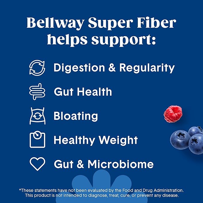 Bellway Super Fiber Powder + Fruit, Sugar Free Organic Psyllium Husk Powder Fiber Supplement for Regularity, Bloating Relief & Digestive Health, Plant-Based, Mixed Berry (50 Servings)