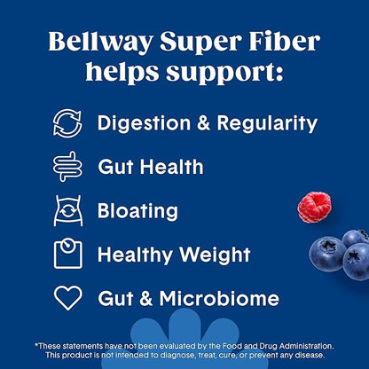 Bellway Super Fiber Powder + Fruit, Sugar Free Organic Psyllium Husk Powder Fiber Supplement for Regularity, Bloating Relief & Digestive Health, Plant-Based, Mixed Berry (50 Servings)